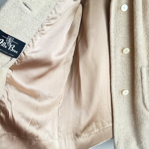 Vintage Mills Bros Light Beige Pure Llama Lightweight Peacoat M - Picture 6 of 9